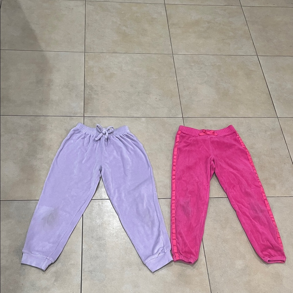 Girls ' Pink and Lavender velvet Joggers, size 7/8, used